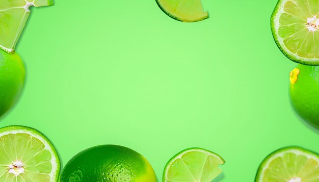 Foto fondo verde abstracto con frutas cítricas de rodajas de limón de ancho fotografía de estudio