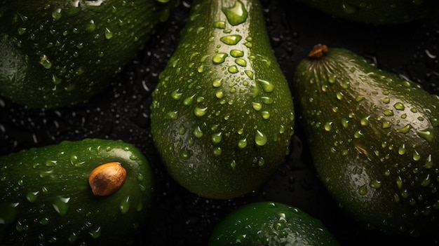 Fondo verde aguacate fresco tropical primer plano nutrición vegetal oscuro alimentos crudos IA generativa