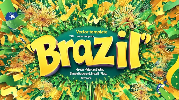 Foto fondo verde amarillo fuegos artificiales de confeti de brasil