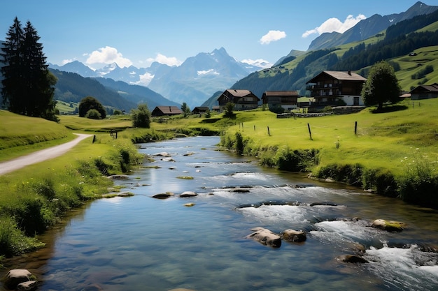 fondo verde Aventura alpina revelada Una estancia de verano a través de la majestuosa montaña de Suiza