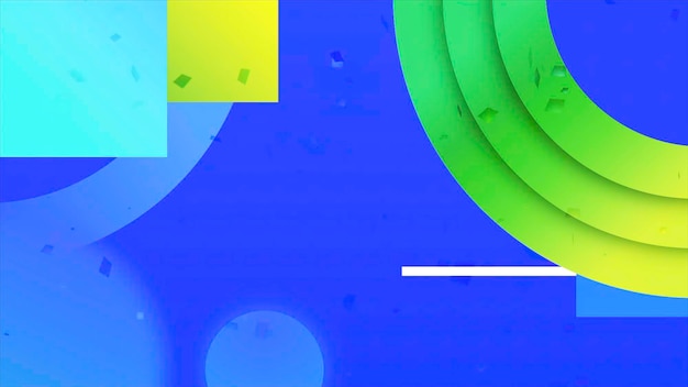 Fondo verde y azul con formas geométricas multicolores movimiento ovales multicolores y
