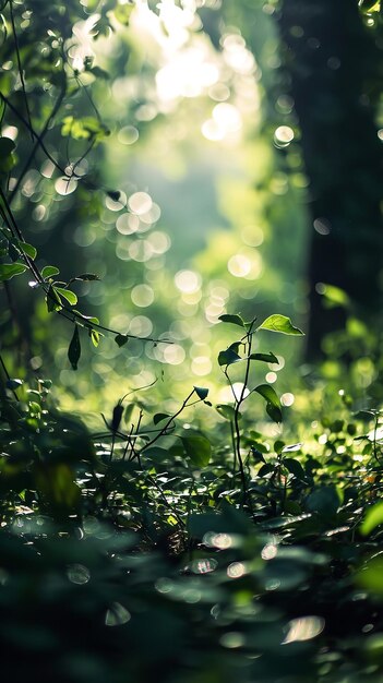 Fondo verde bokeh del bosque natural Ai generativo