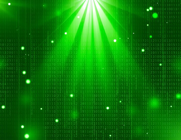 un fondo verde con un código binario que dice números en él