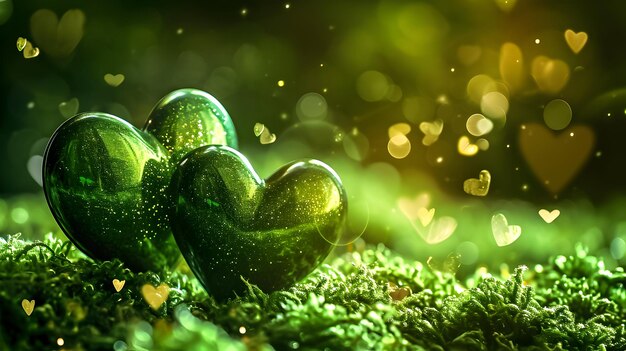 Foto fondo verde con corazones y bokeh bandeira de feliz día de san valentín