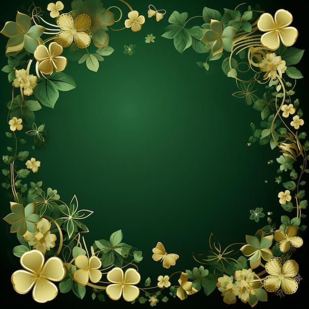 Fondo verde del Día de San Patricio con flores y hojas de fondo