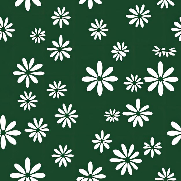 un fondo verde con flores blancas y puntos blancos