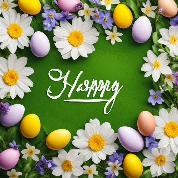 Un fondo verde con flores y un fondo verde con las palabras feliz Pascua