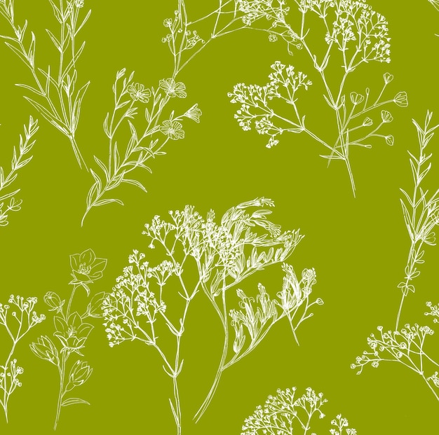 un fondo verde con flores y hojas en él