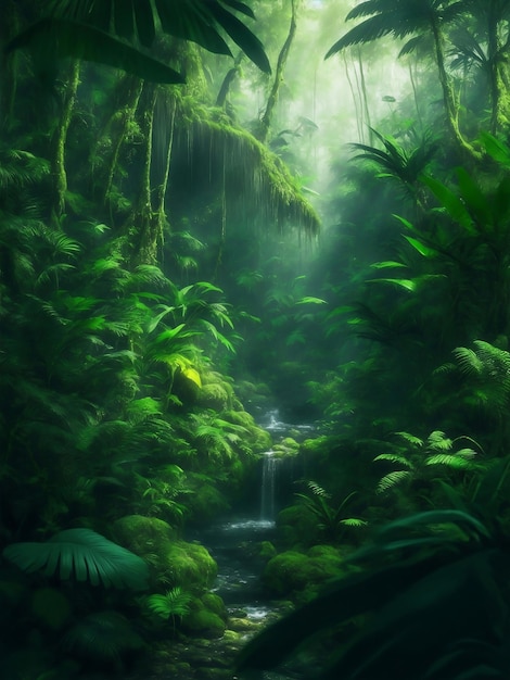 Fondo verde hermoso de la selva Ilustración generativa de AI