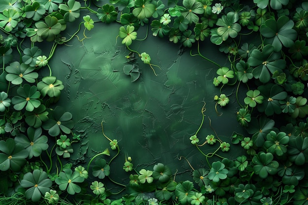 Fondo verde con hojas de trébol vibrantes celebrando el día de San Patricio