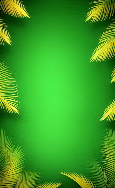 Foto fondo verde con hojas tropicales y un marco para el texto.