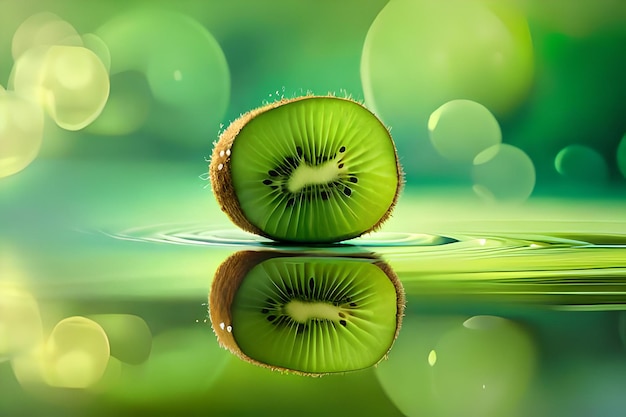 Un fondo verde con un kiwi