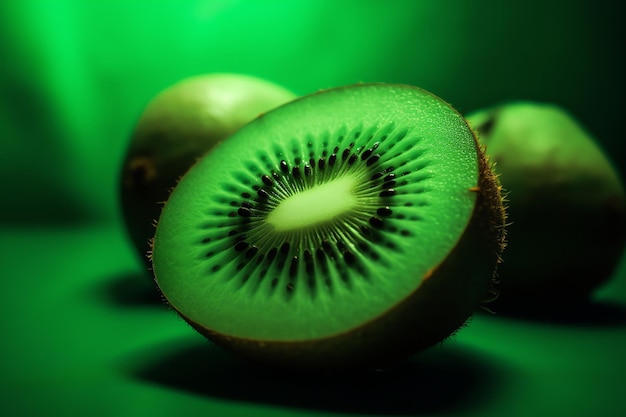 Fondo verde con un kiwi