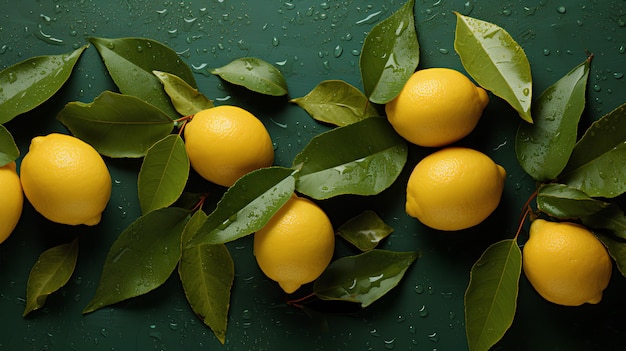 Fondo verde de limones amarillos