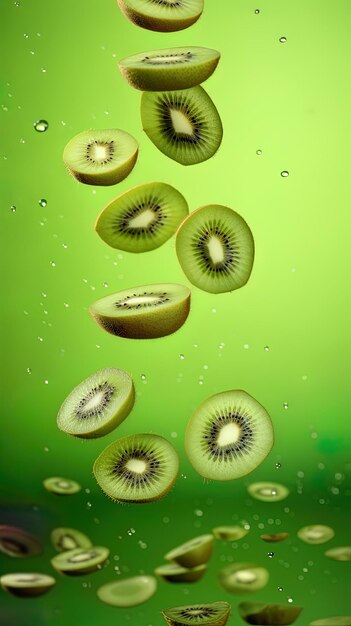 Foto un fondo verde con un manojo de kiwi.