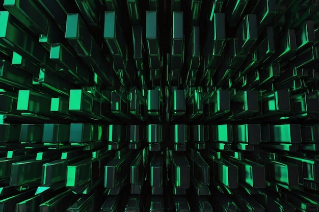 un fondo verde con muchas filas de cubos de plástico verde