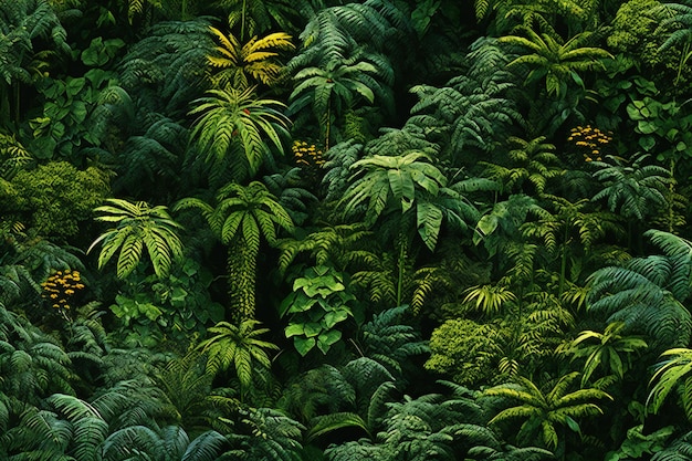 Un fondo verde con muchas plantas tropicales