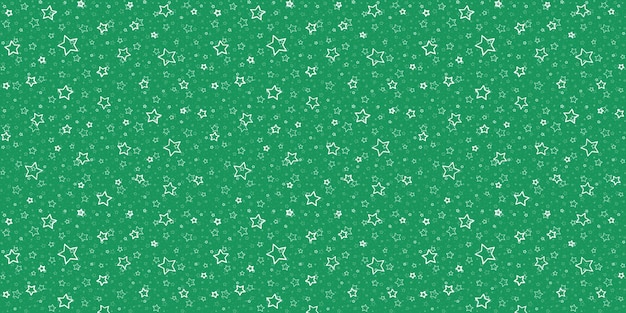 Fondo verde de Navidad, estrellas blancas grandes y pequeñas, decoración navideña