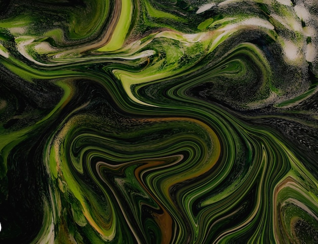 Un fondo verde y negro con un patrón de remolino verde fondo líquido verde