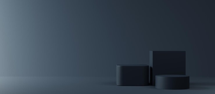 Fondo verde oscuro 3D con pedestal negro o pantalla de maqueta de podio, plataforma vacía para escaparate.