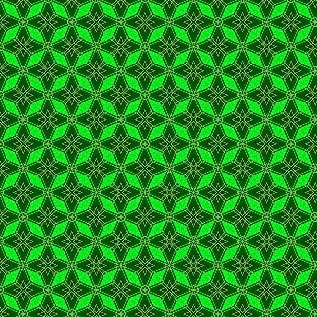 Fondo verde con un patrón de flores y hojas estilizadas.