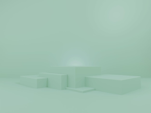 Fondo verde Representación 3D de formas geométricas abstractas de fondo mínimo con podio. Exhibición del producto Diseño minimalista, escaparate, banner, crema, moda, lujo, anuncios cosméticos. Podio o plataforma