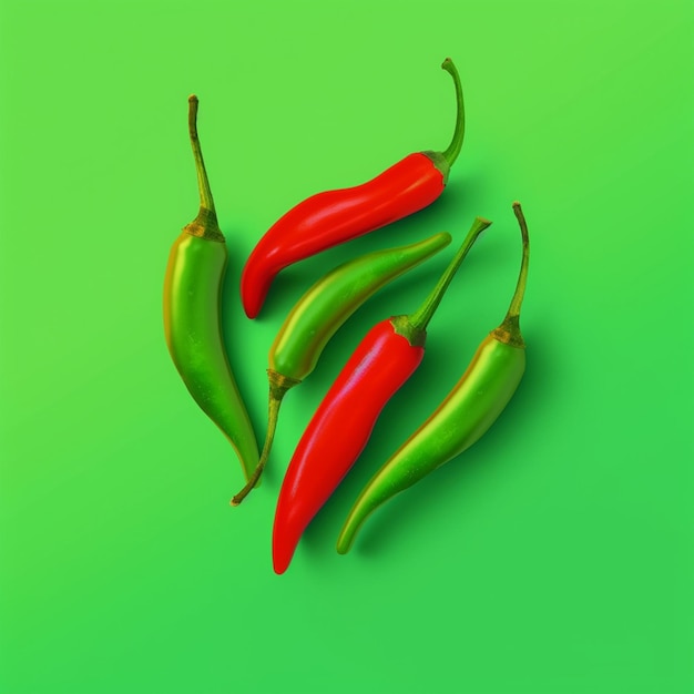 Un fondo verde con tres chiles.