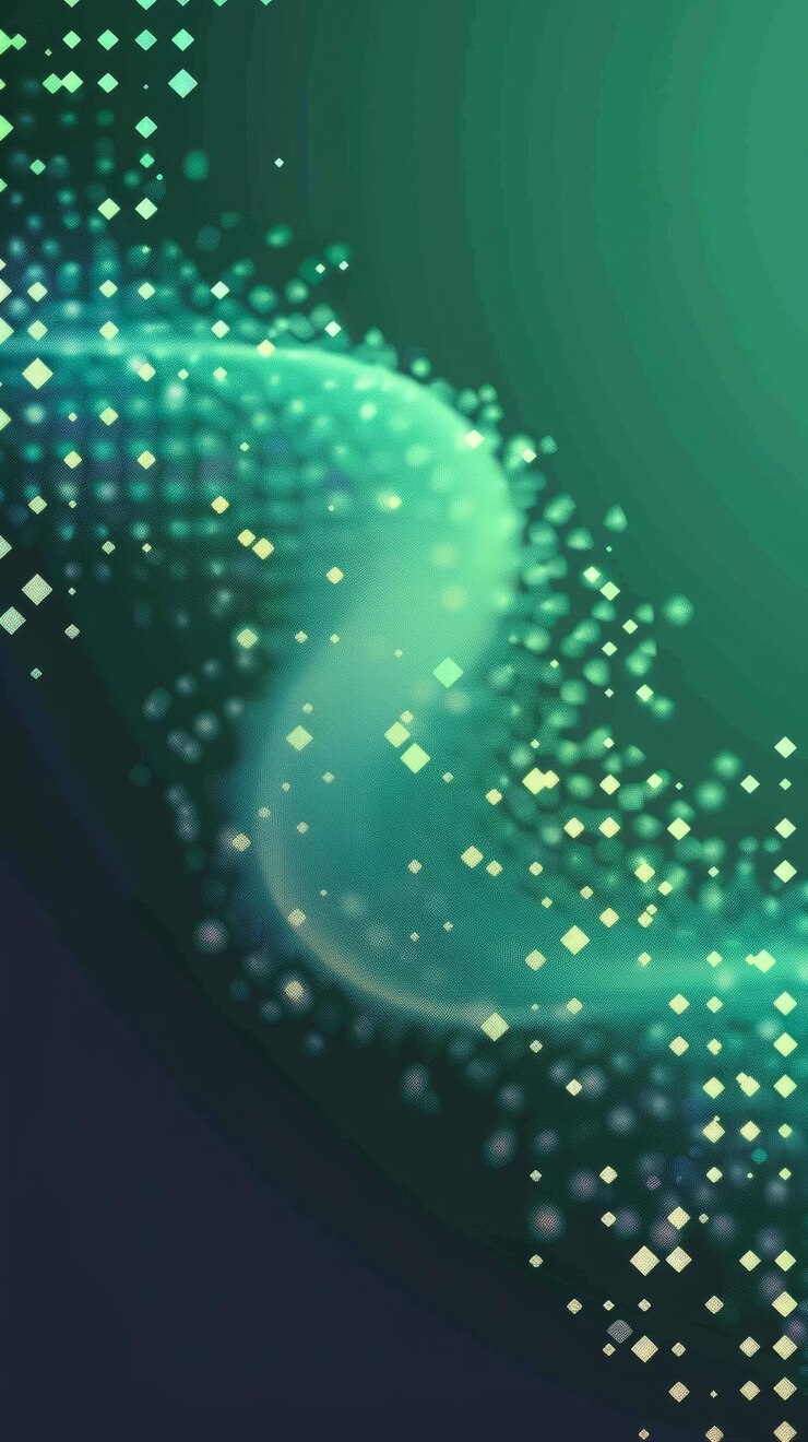 fondo verde con triángulos y partículas