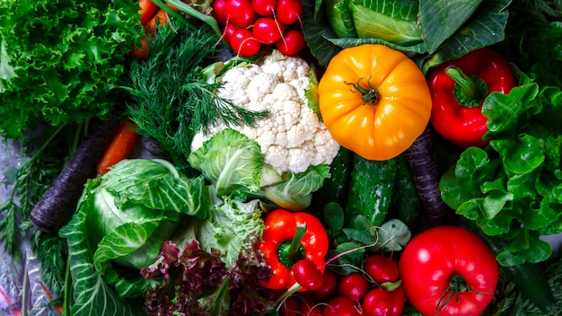 Fondo de verduras. Diferentes hortalizas frescas de granja