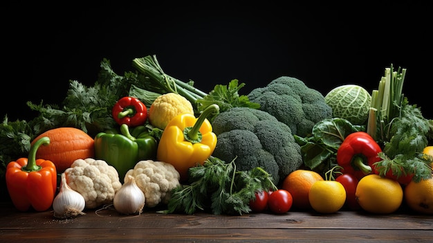 fondo de verduras orgánicas crudas variadas sobre mesa de madera