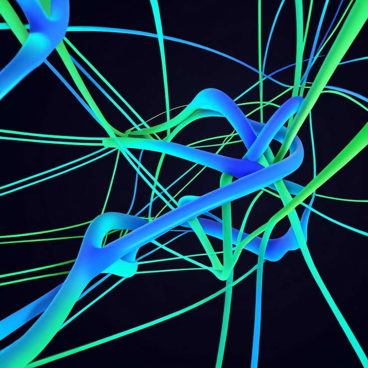 Foto fondo de las vías neuronales bioluminescentes generativo ai