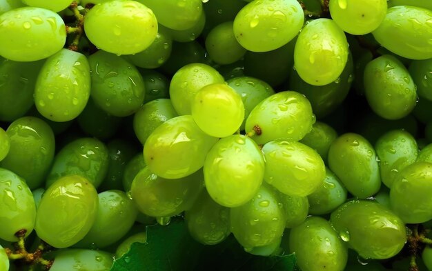 Fondo vibrante de uvas verdes empapadas de agua IA generativa