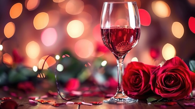 Fondo de vino y corazón de rosa de San Valentín