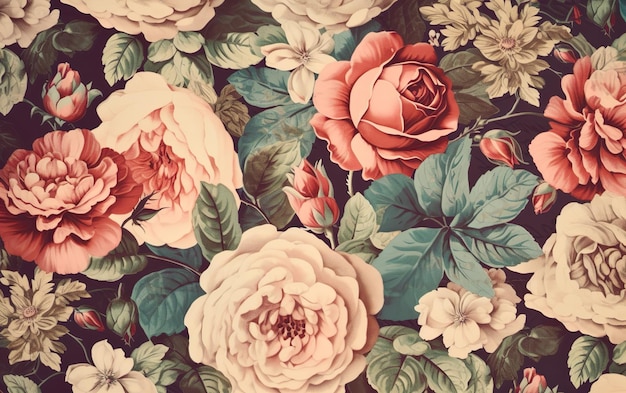 Fondo vintage con flores AI AI generativa