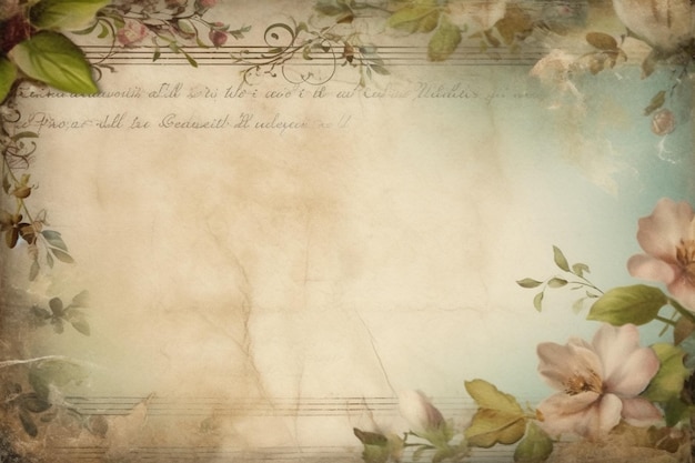 Foto un fondo vintage con flores y un marco para un texto.