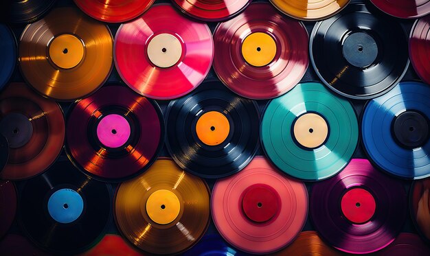 Fondo vintage hecho de discos de vinilo de colores enfoque suave selectivo