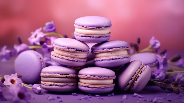 Fondo violeta con macarrones