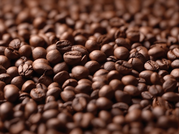 Fondo de vista superior de aromáticos granos de café marrón esparcidos en la superficie
