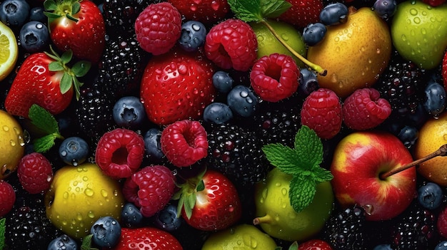 Fondo de vista superior de frutas jugosas Ai generativo