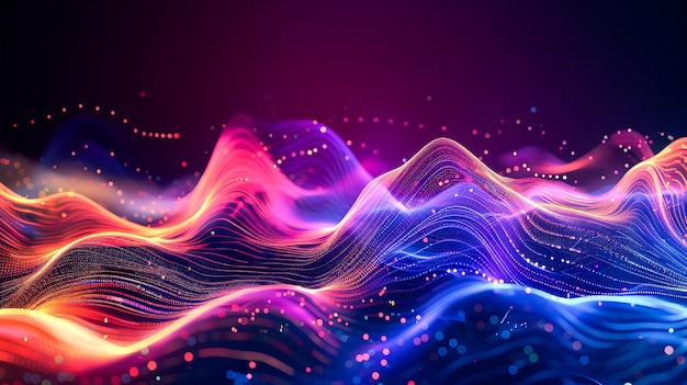 Fondo de visualización de datos abstractos con gráficos de líneas y puntos coloridos para negocios