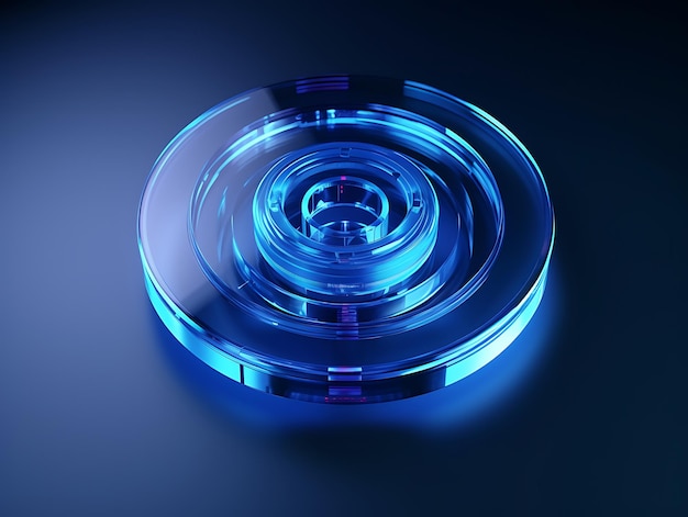 Fondo de visualización de producto 3D mínimo con disco transparente azul de vidrio azul en la vista superior