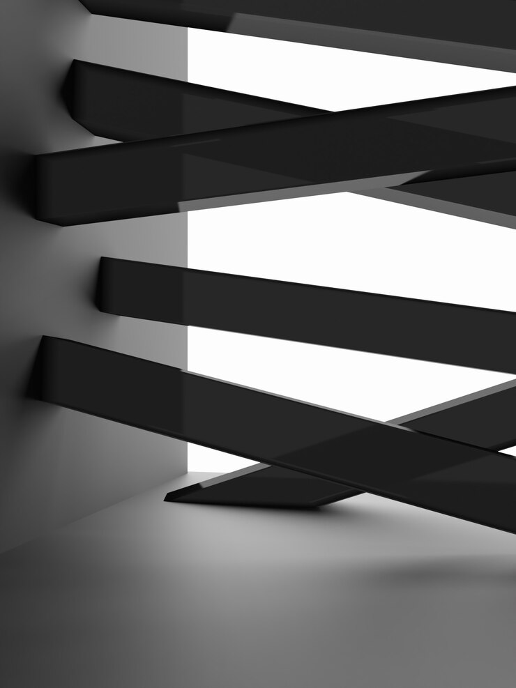 Fondo de visualización de producto de renderizado 3D con varillas acrílicas negras transparentes para electrónica