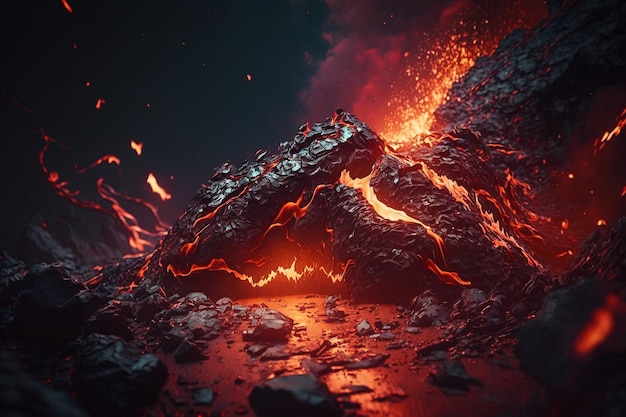 Fondo de volcán de lava rojo negro con formas geométricas de rectángulo de caja abstracta elemento moderno para diseño de presentación de banner y volante