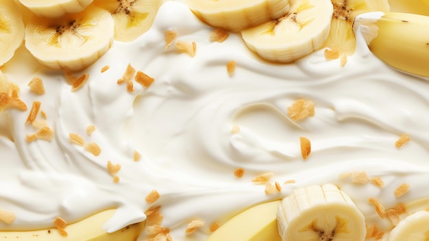 Fondo de yogur y plátanos frescos Vista superior IA generativa