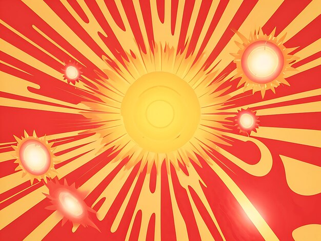 Foto fondo de zoom de cómic de arte pop con vector de explosión solar en amarillo y rojo