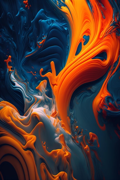 Fondos abstractos Pintura al óleo y agua, azul, naranja, colores, Ai generativo