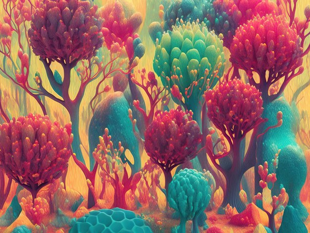 fondos naturales con toques de surrealismo utilizando colores inusuales