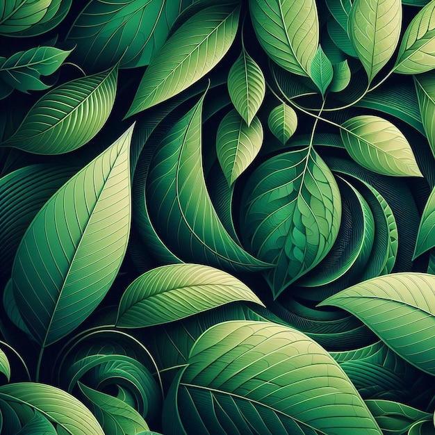 Los fondos de la naturaleza de las hojas, la ilustración del patrón, el diseño de telón de fondo de las plantas, el resumen, una ilustración de papel tapiz de la naturaleza verde vibrante.