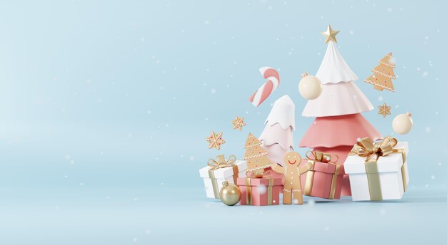 Fondos navideños con plataforma de escenario de podio en un tema mínimo de evento de Año Nuevo Escena de Feliz Navidad para exhibición de productos banner simulado Decoración de pedestal de soporte vacío en escena de invierno de Navidad 3D render