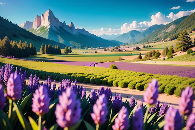 Fondos de pantalla de campos de lavanda en las montañas.